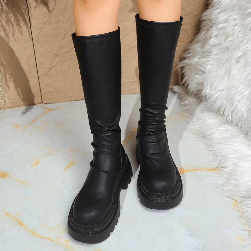 Women'S Shoes For Fall - Sexy Black Thick Bottom Knee High