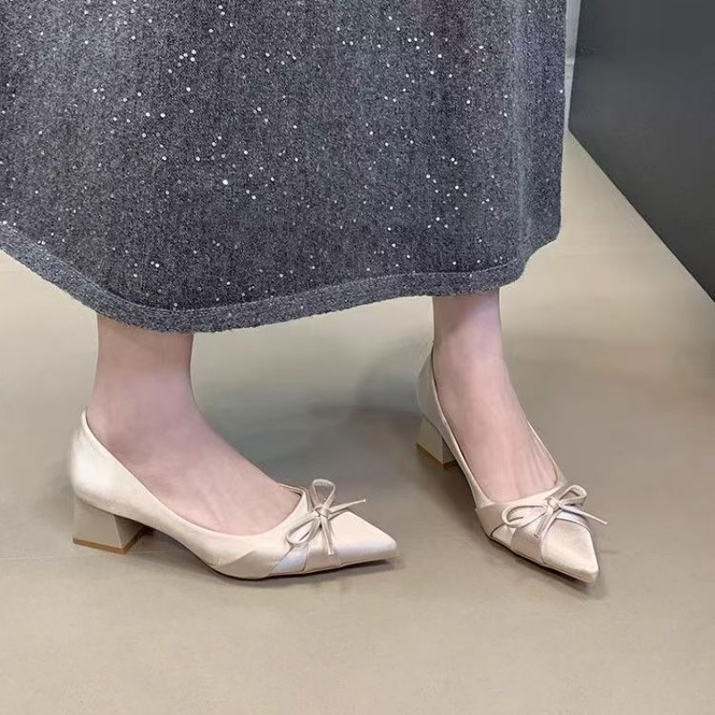 Women Shoes Heels - Retro Mid-length Single Shoes Spring and