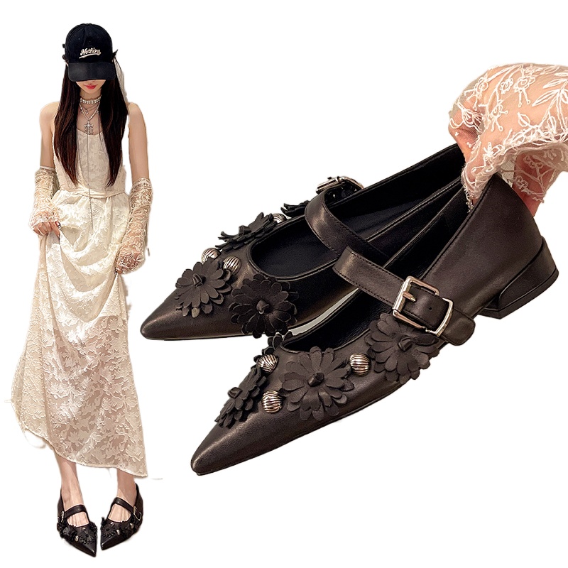 Metal Rivet Buckle Strap Soft  - Women Shoes Heels review and price