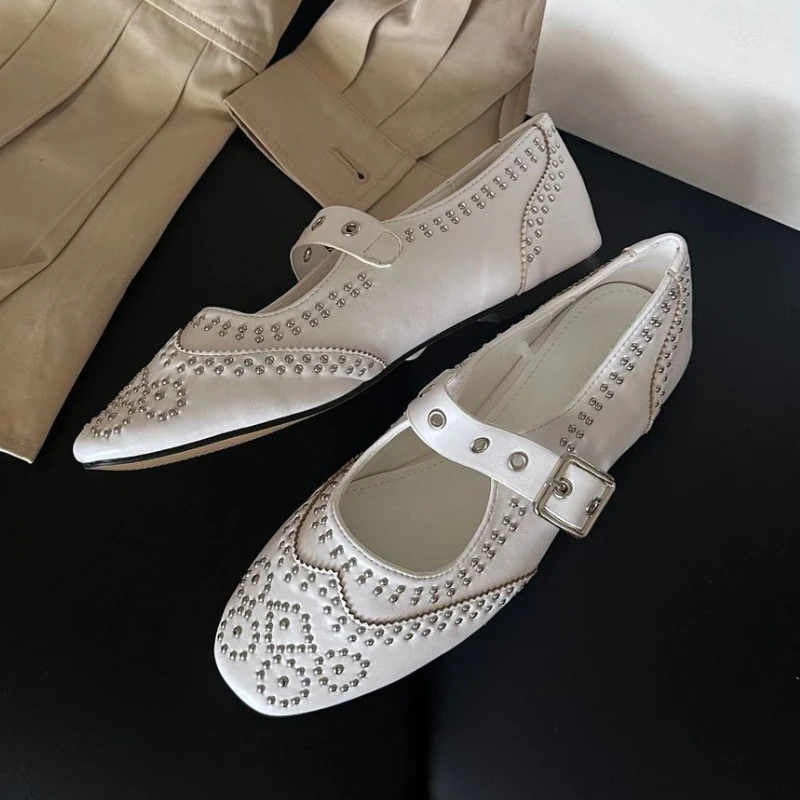 Retro Rivet Buckle Design Flat - Women Shoes Branded review and price