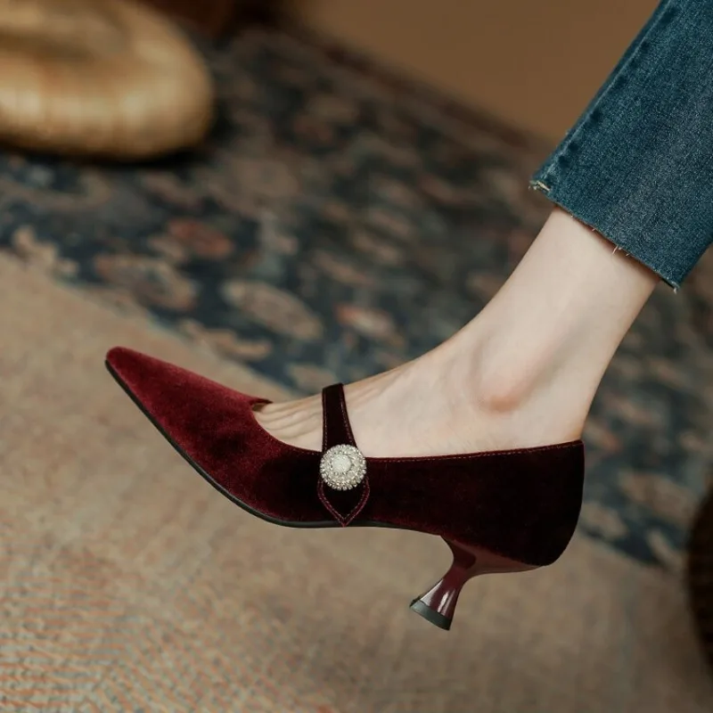 Wine Red Pointed Toe Mary Jane - Women Shoes Heels review and price