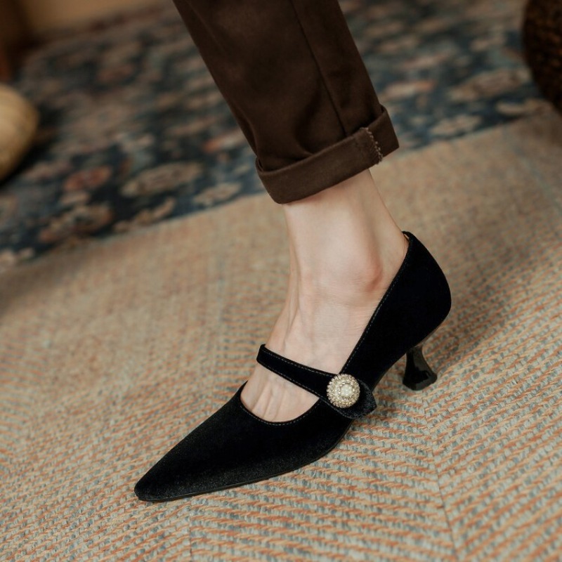 Wine Red Pointed Toe Mary Jane - Women Shoes Heels review and price