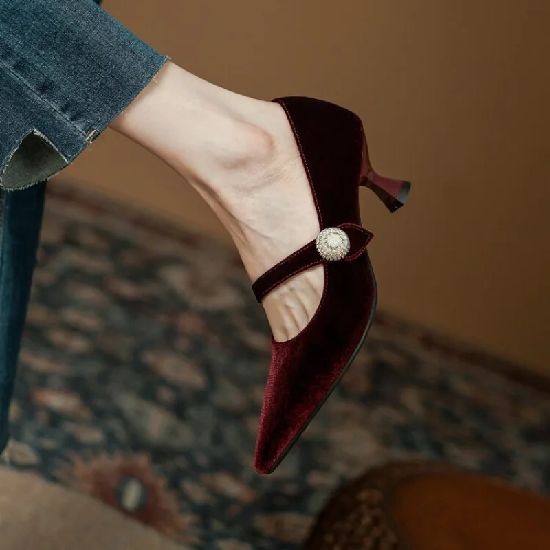 Wine Red Pointed Toe Mary Jane - Women Shoes Heels review and price