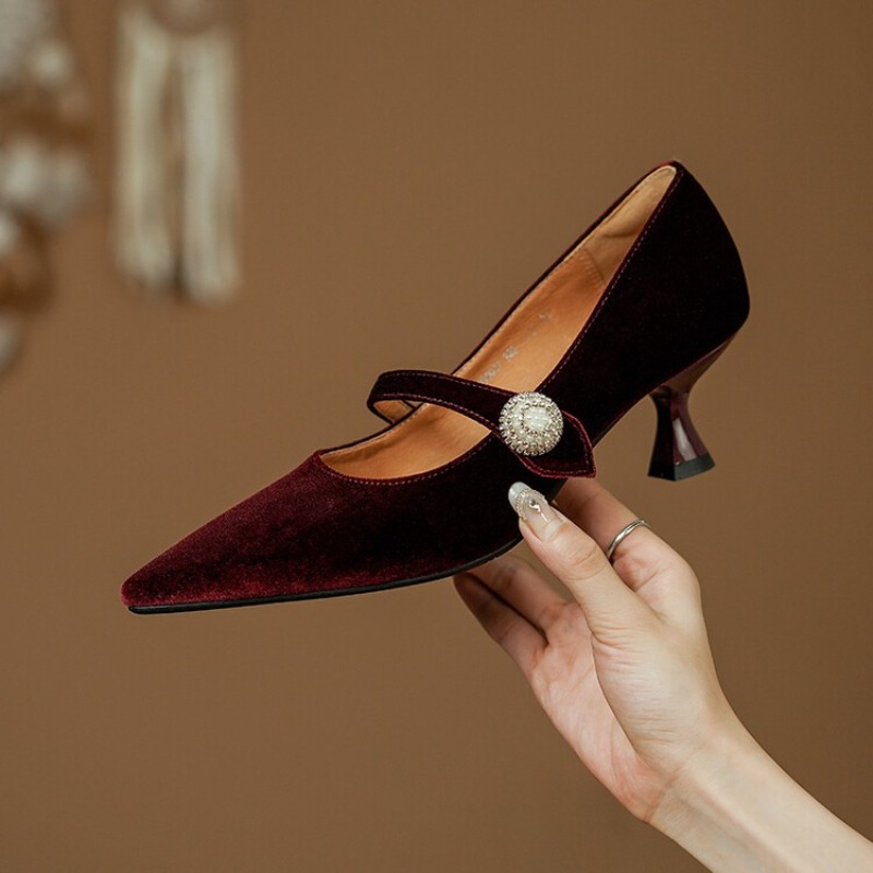 Wine Red Pointed Toe Mary Jane - Women Shoes Heels review and price